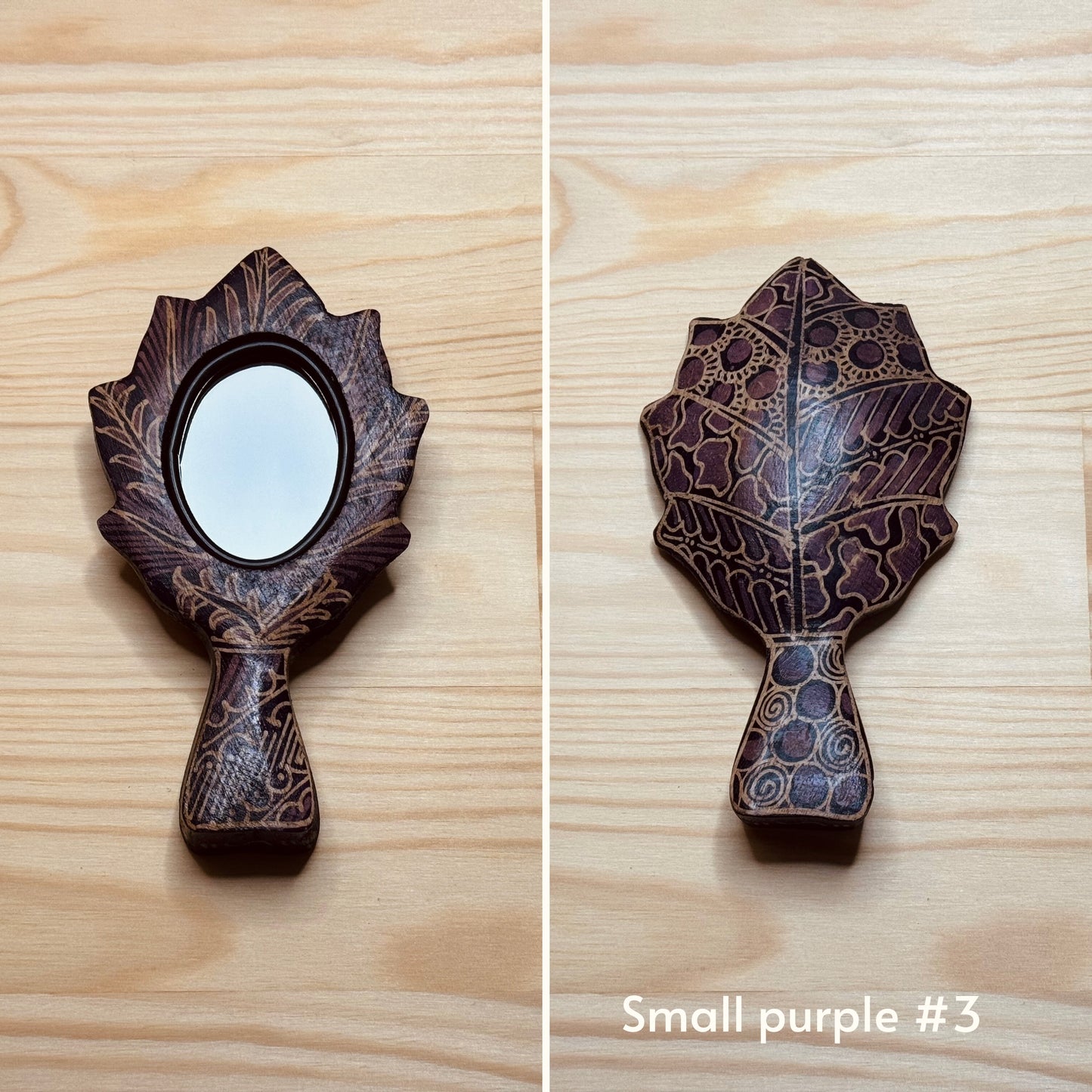 Batik wooden mirror S | Leaf | Purple