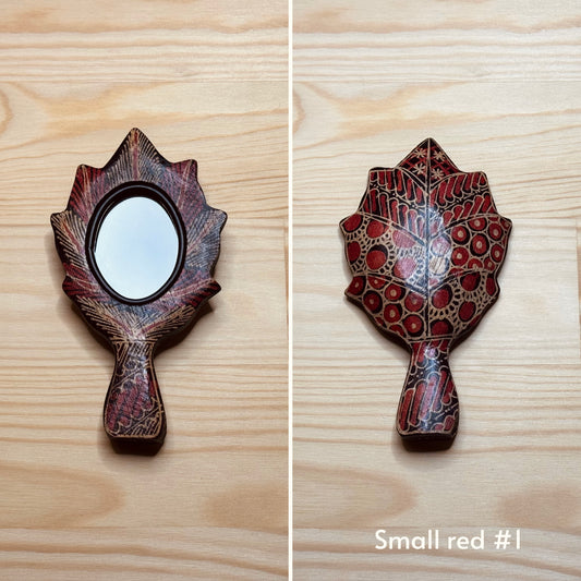 Batik wooden mirror S | Leaf | Red