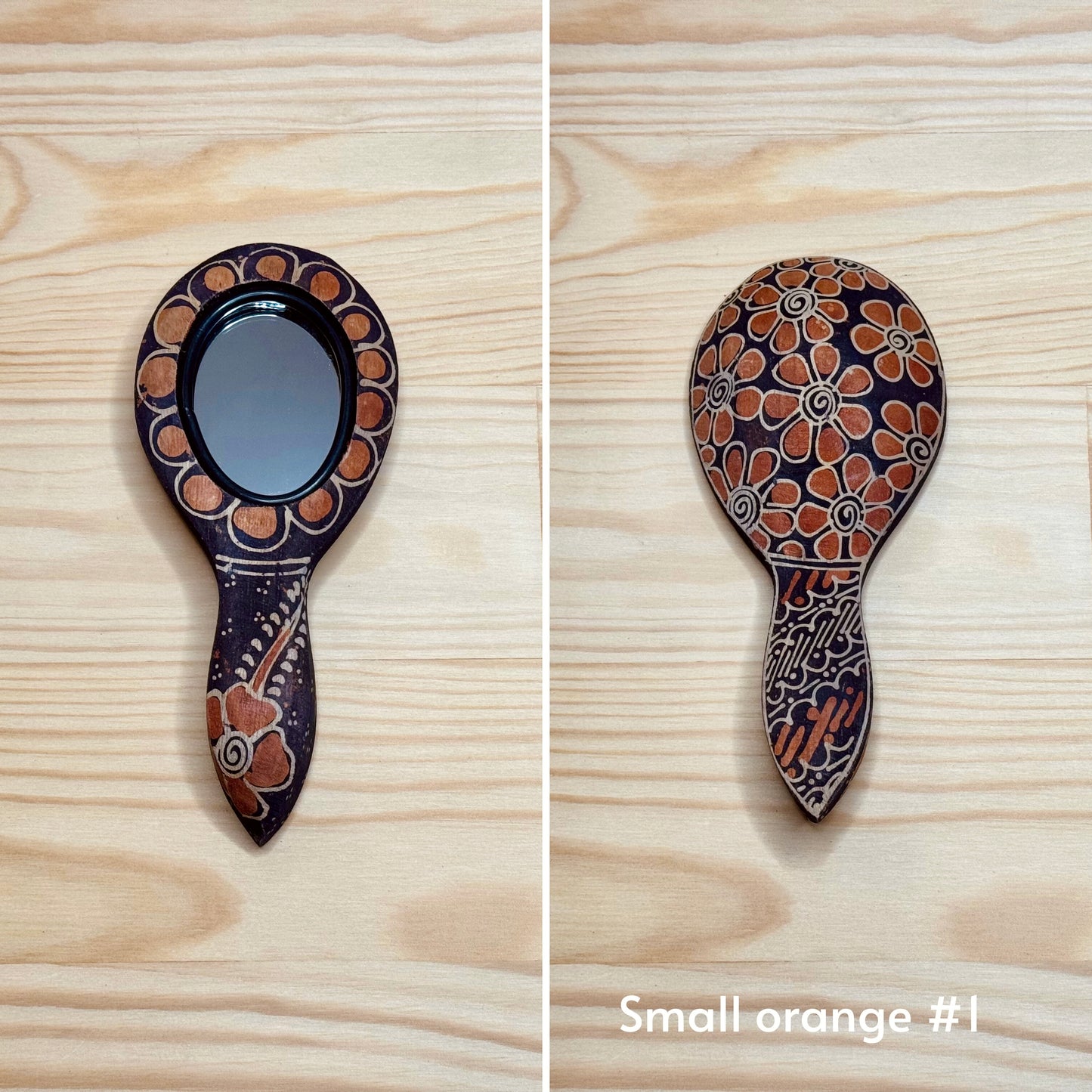 Batik wooden mirror S | Orange