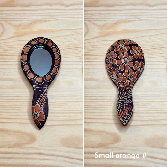 Batik wooden mirror S | Orange