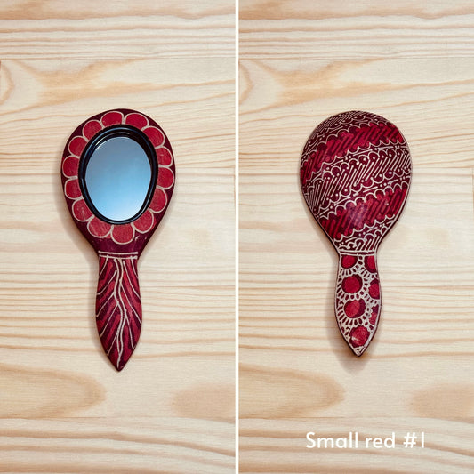 Batik wooden mirror S | Red