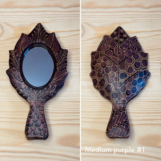 Batik wooden mirror M | Leaf | Purple