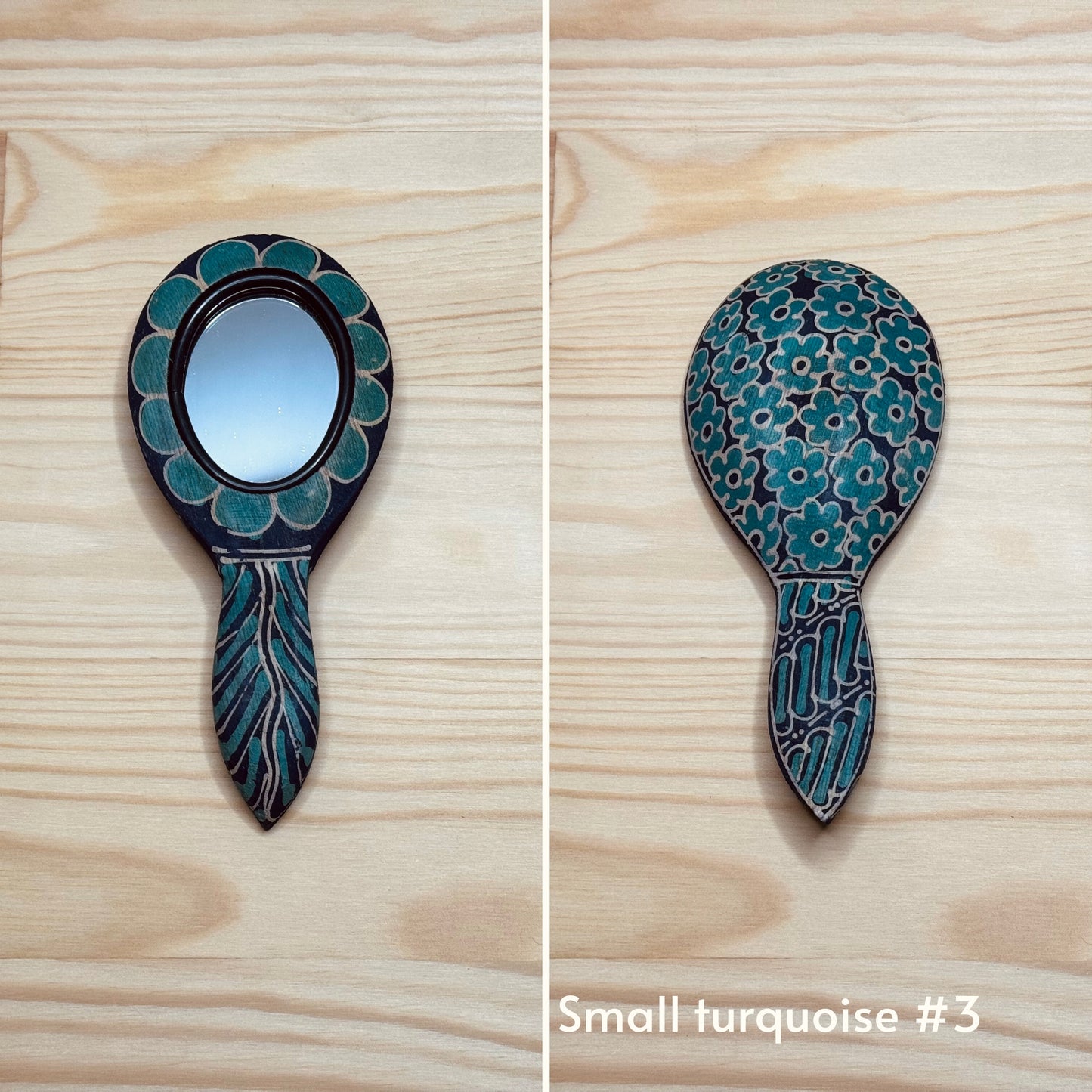 Batik wooden mirror S | Turquoise