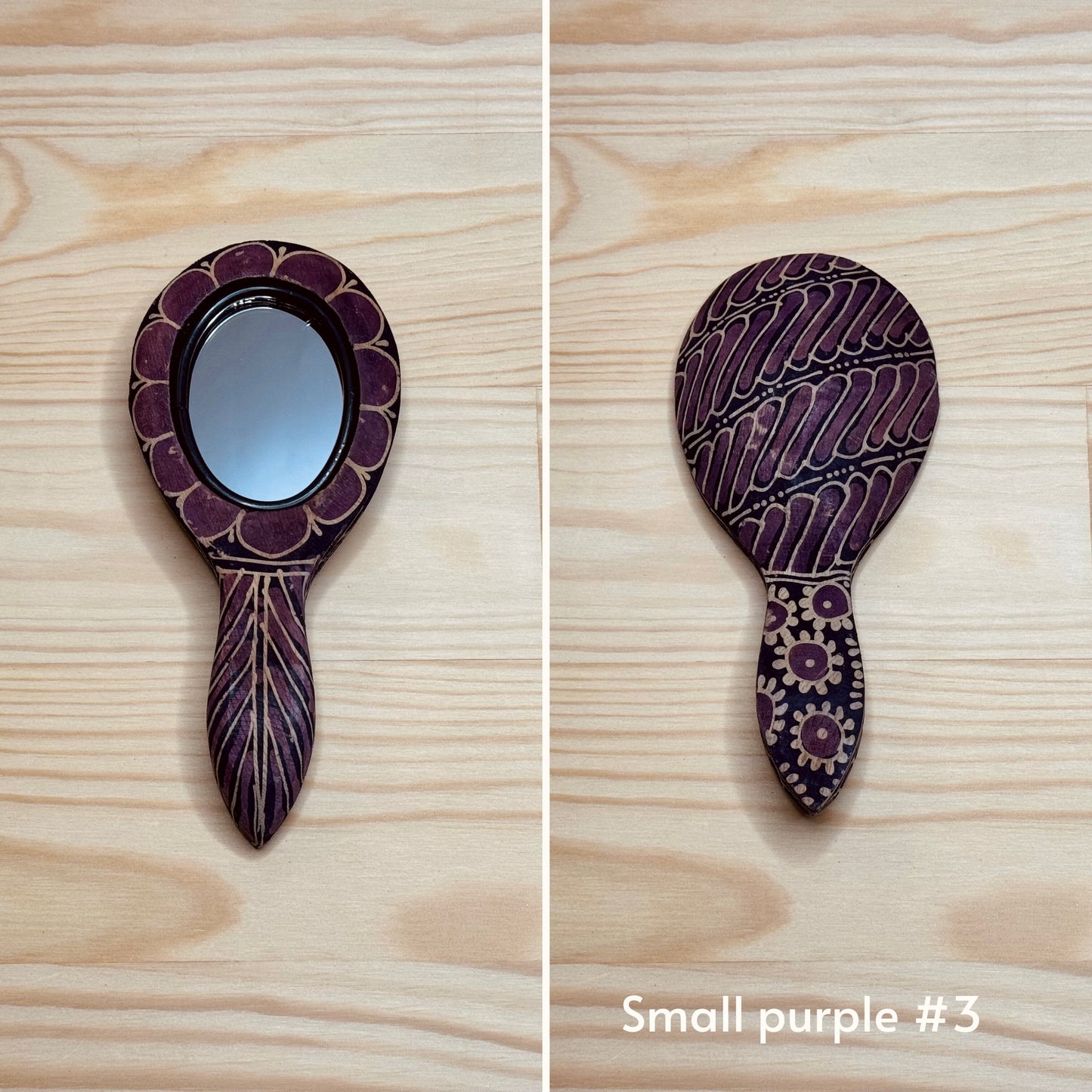 Batik wooden mirror S | Purple