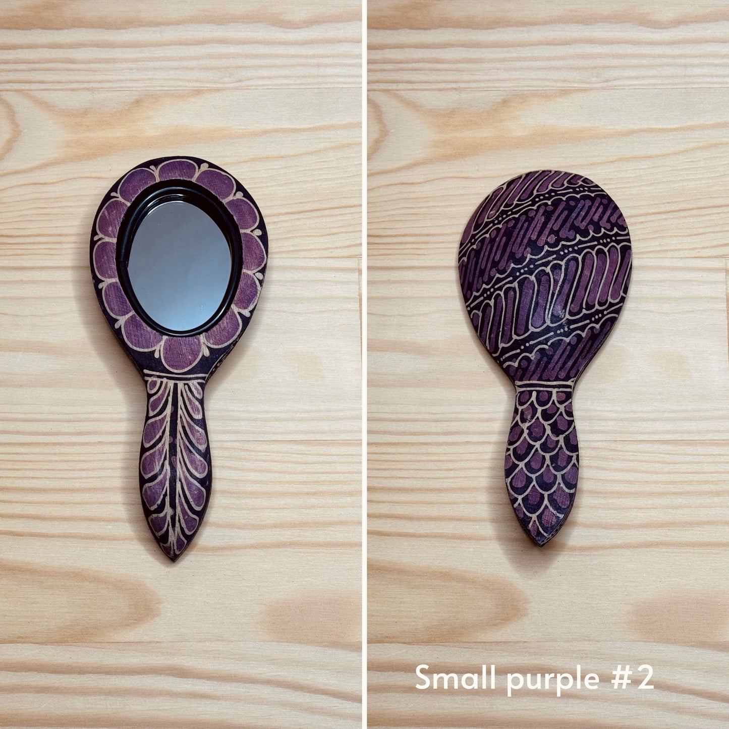 Batik wooden mirror S | Purple