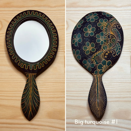 Batik wooden mirror L | Turquoise