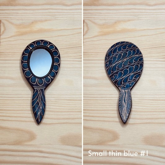 Batik wooden mirror S | Slim | Blue