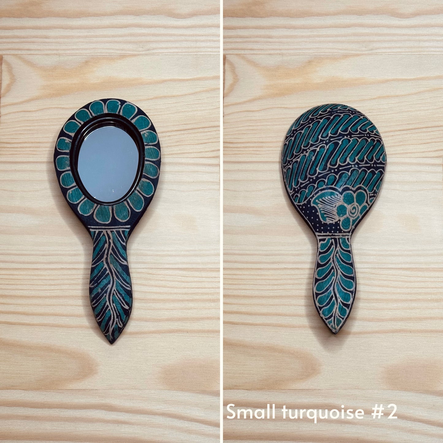 Batik wooden mirror S | Turquoise