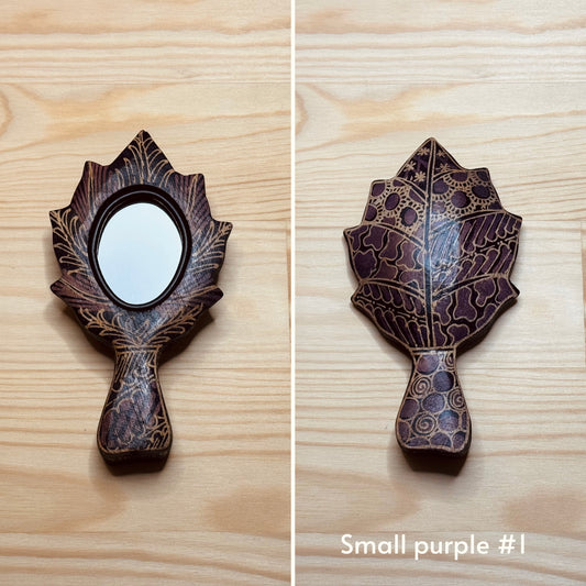 Batik wooden mirror S | Leaf | Purple