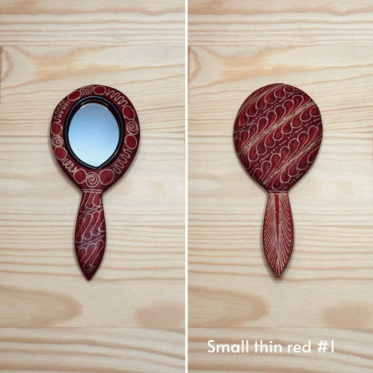 Batik wooden mirror S | Slim | Red