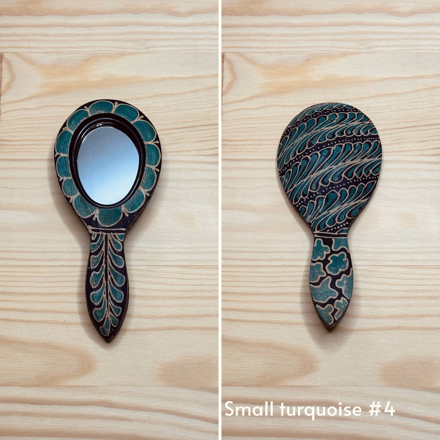 Batik wooden mirror S | Turquoise