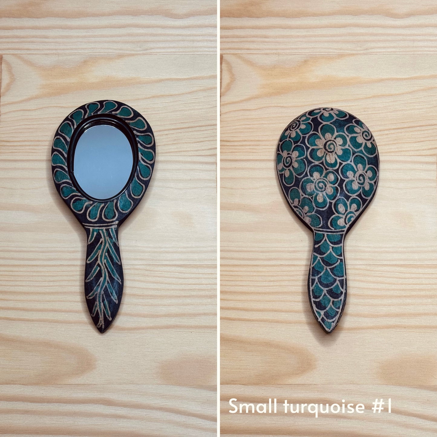 Batik wooden mirror S | Turquoise