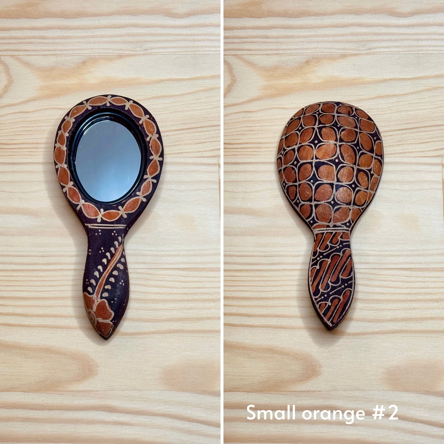 Batik wooden mirror S | Orange