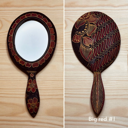 Batik wooden mirror L | Red