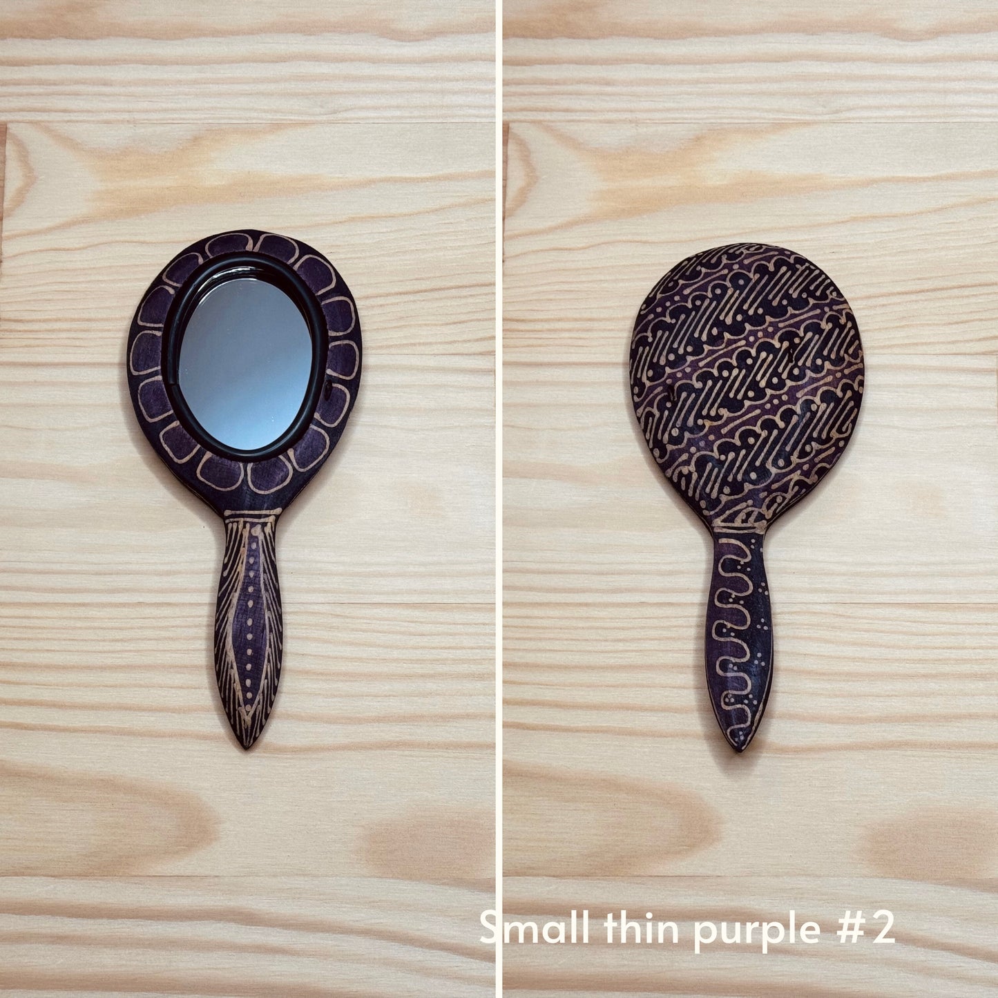 Batik wooden mirror S | Slim | Purple