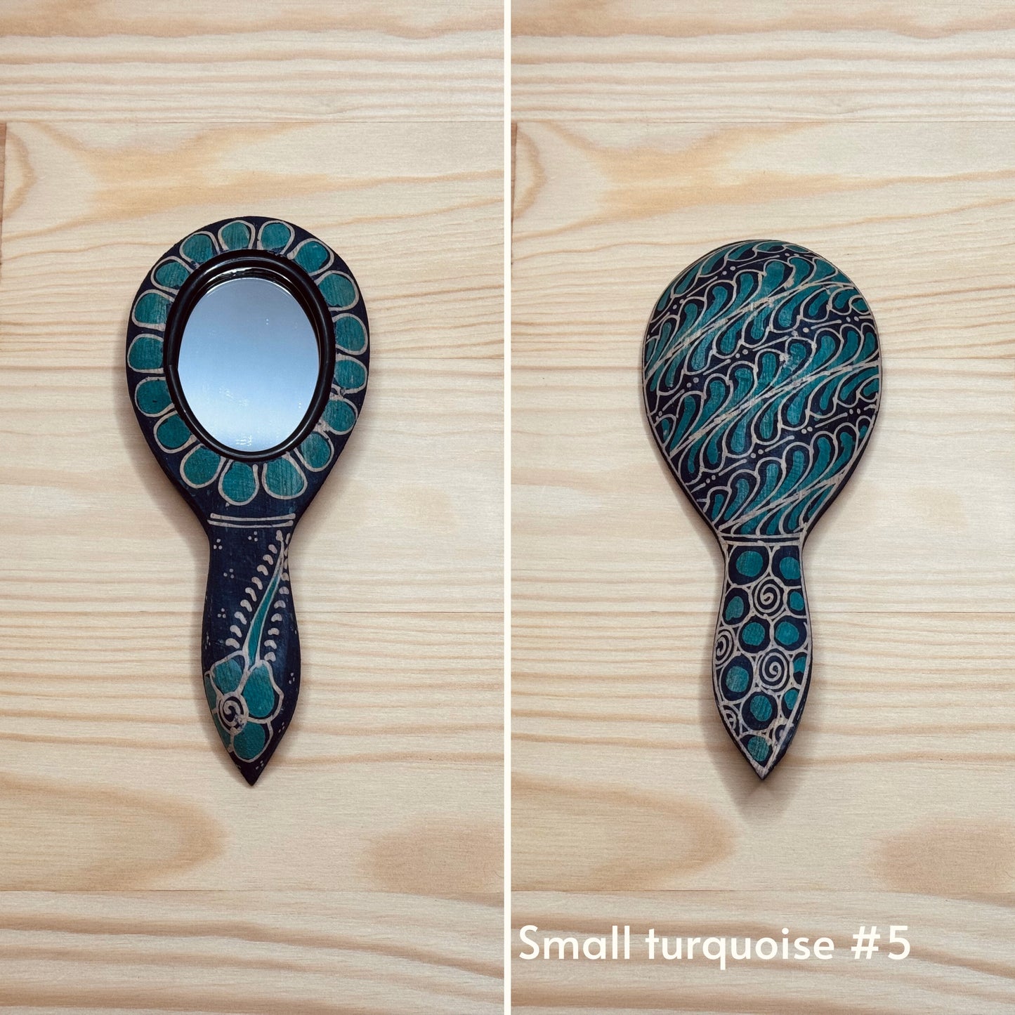 Batik wooden mirror S | Turquoise