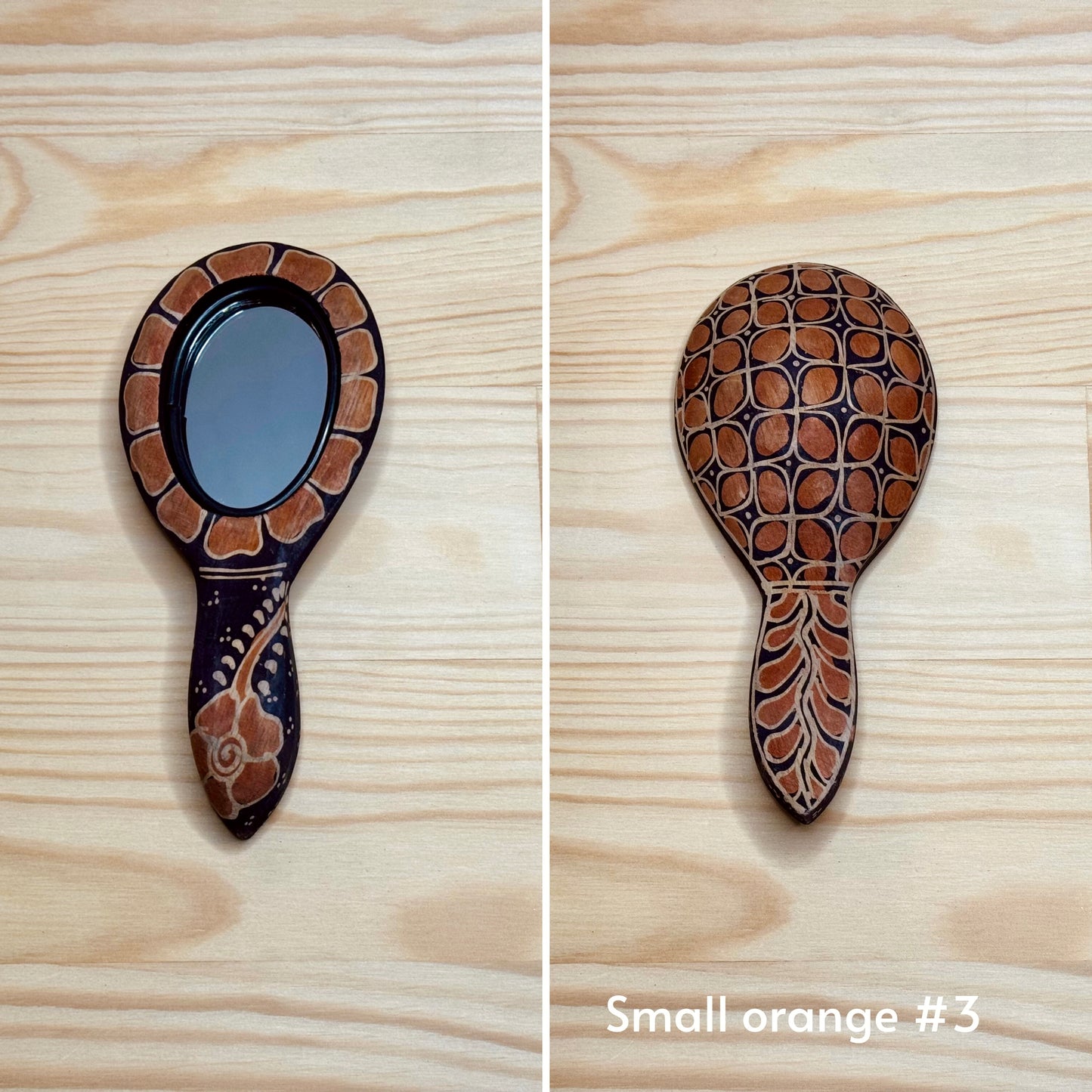 Batik wooden mirror S | Orange