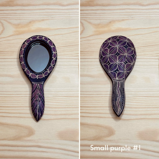 Batik wooden mirror S | Purple