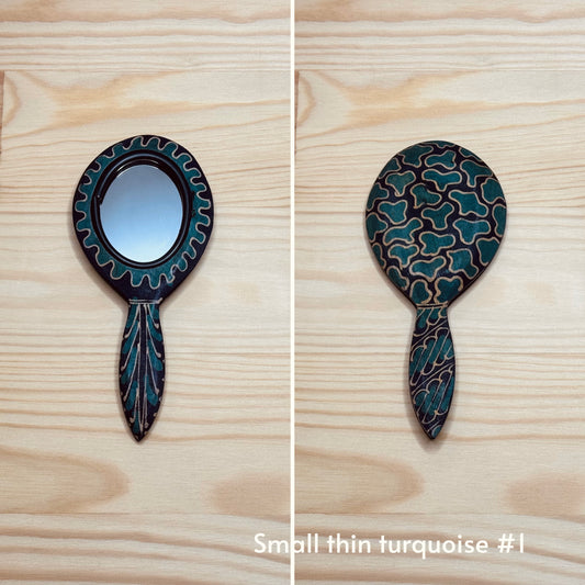 Batik wooden mirror S | Slim | Turquoise