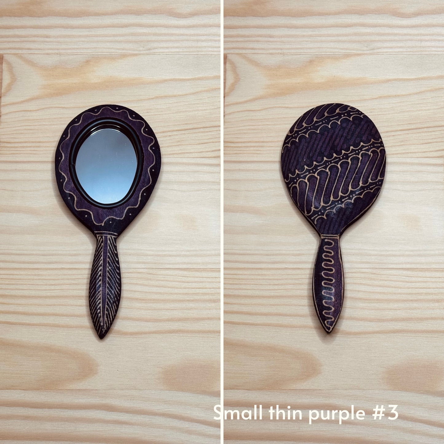 Batik wooden mirror S | Slim | Purple