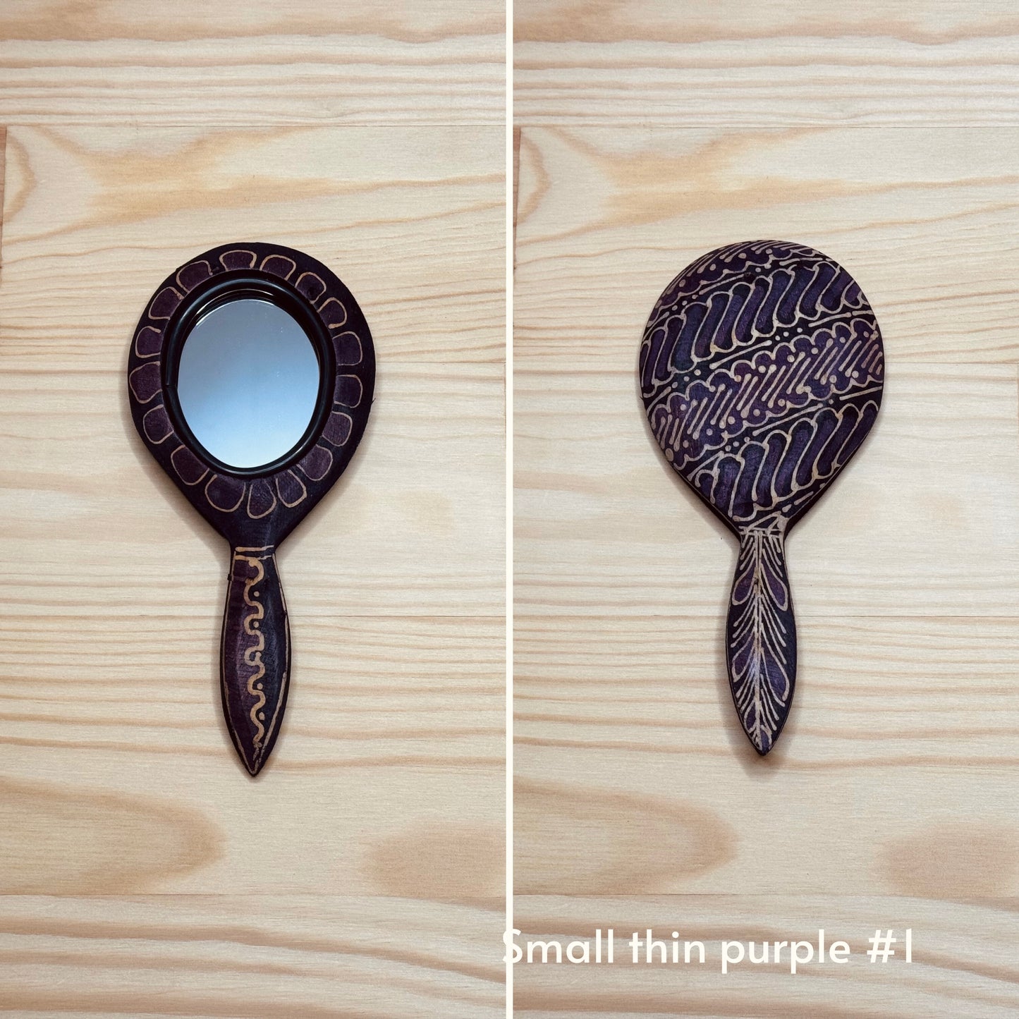 Batik wooden mirror S | Slim | Purple