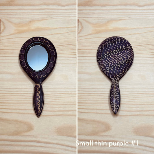 Batik wooden mirror S | Slim | Purple