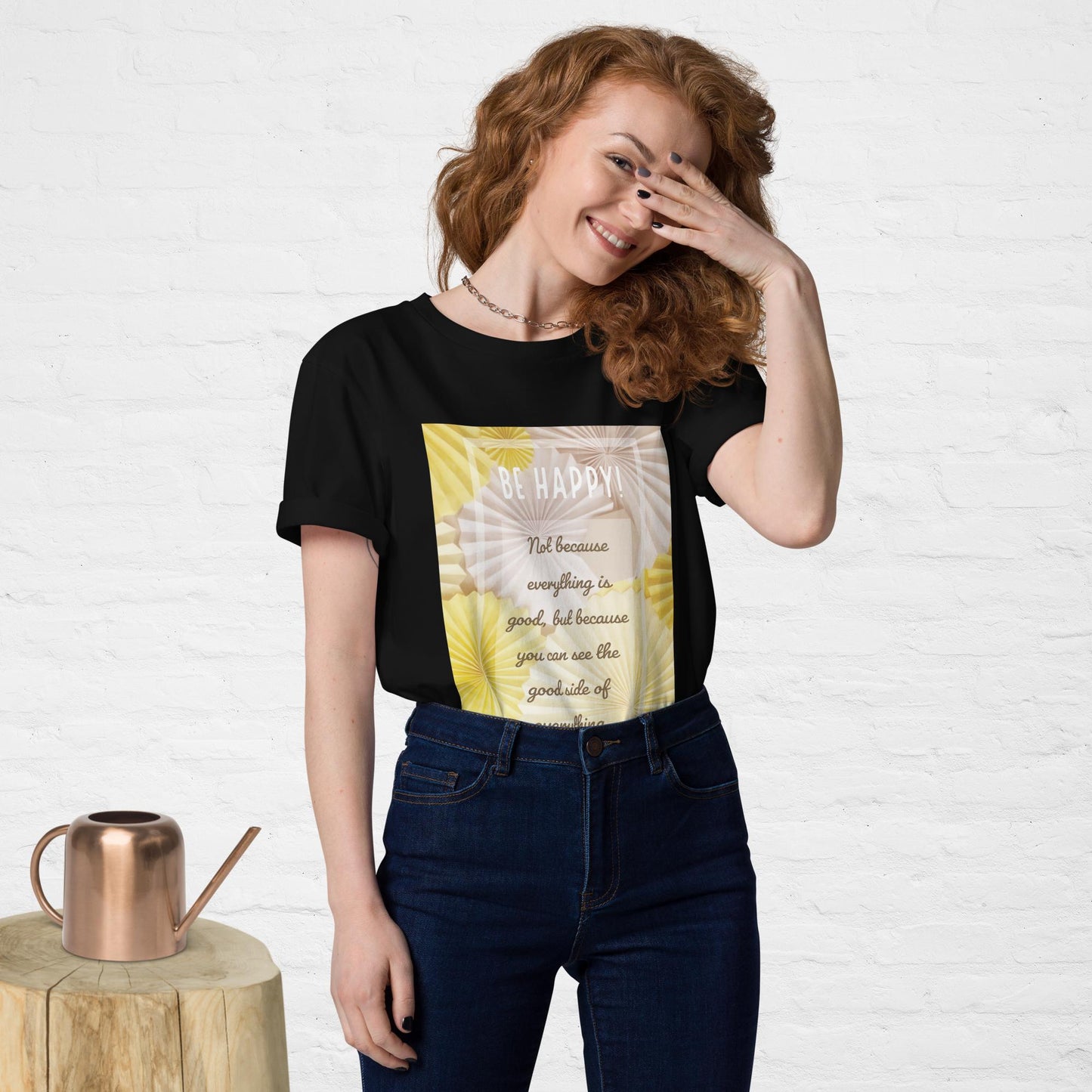 Unisex organic cotton printing t-shirt | Be Happy