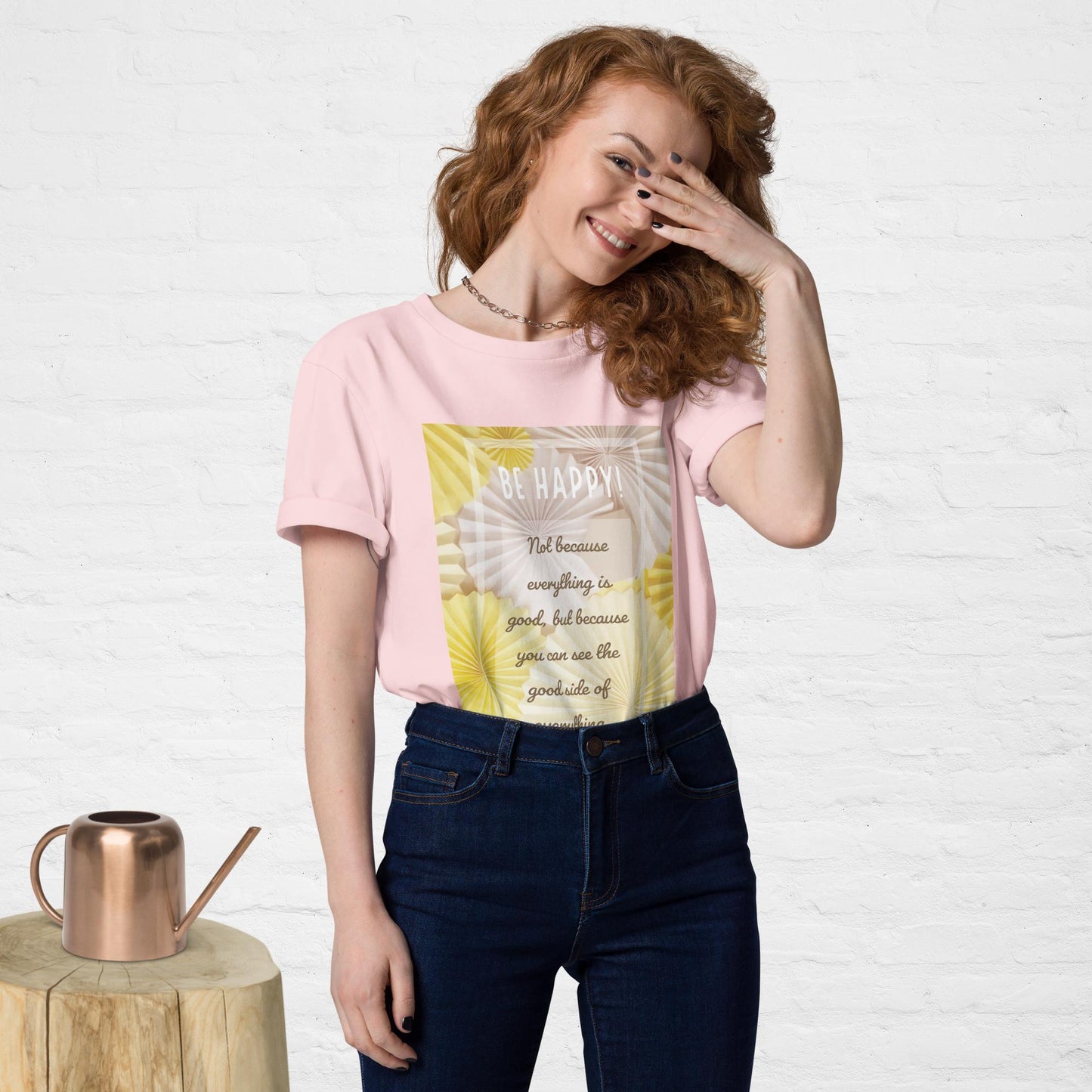 Unisex organic cotton printing t-shirt | Be Happy