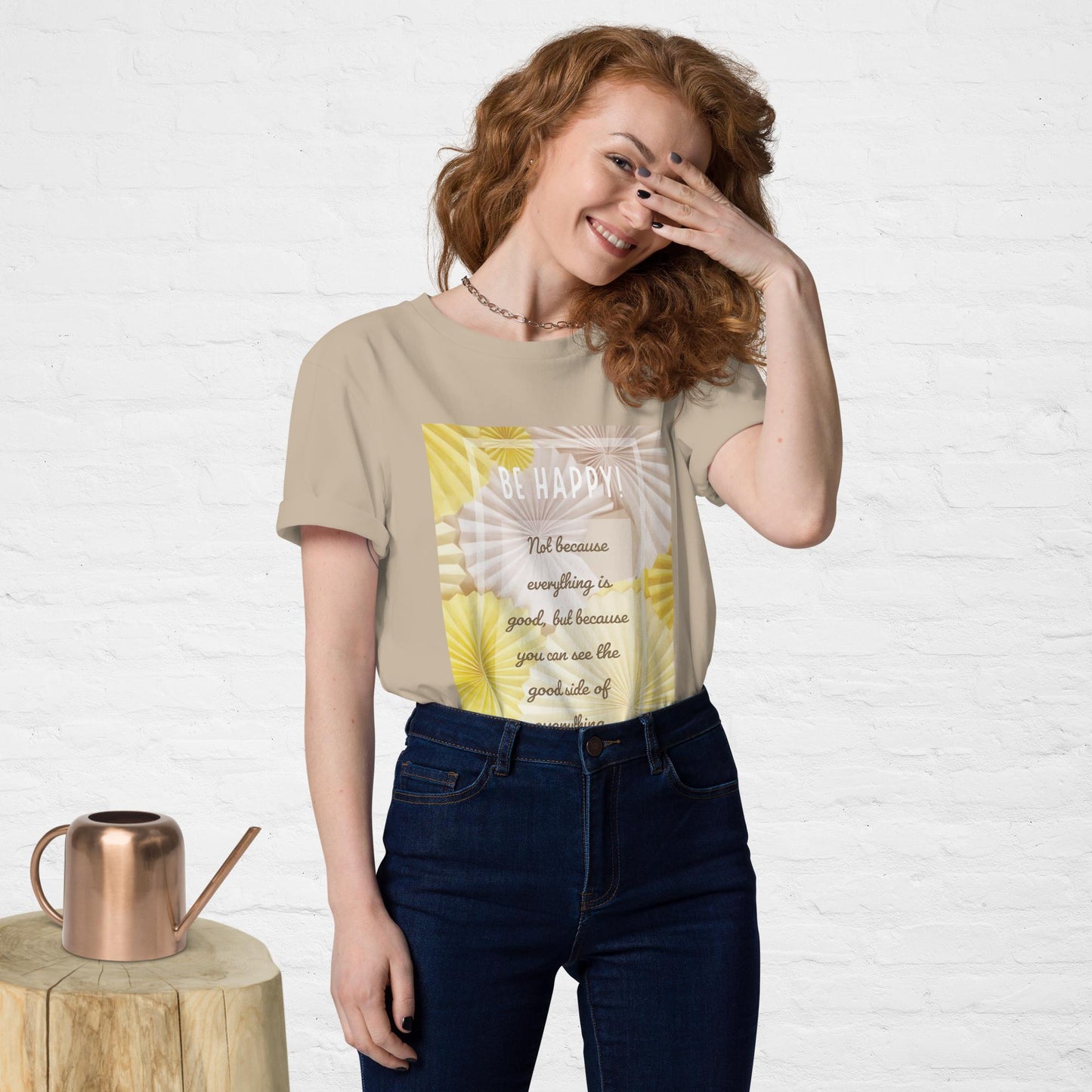 Unisex organic cotton printing t-shirt | Be Happy