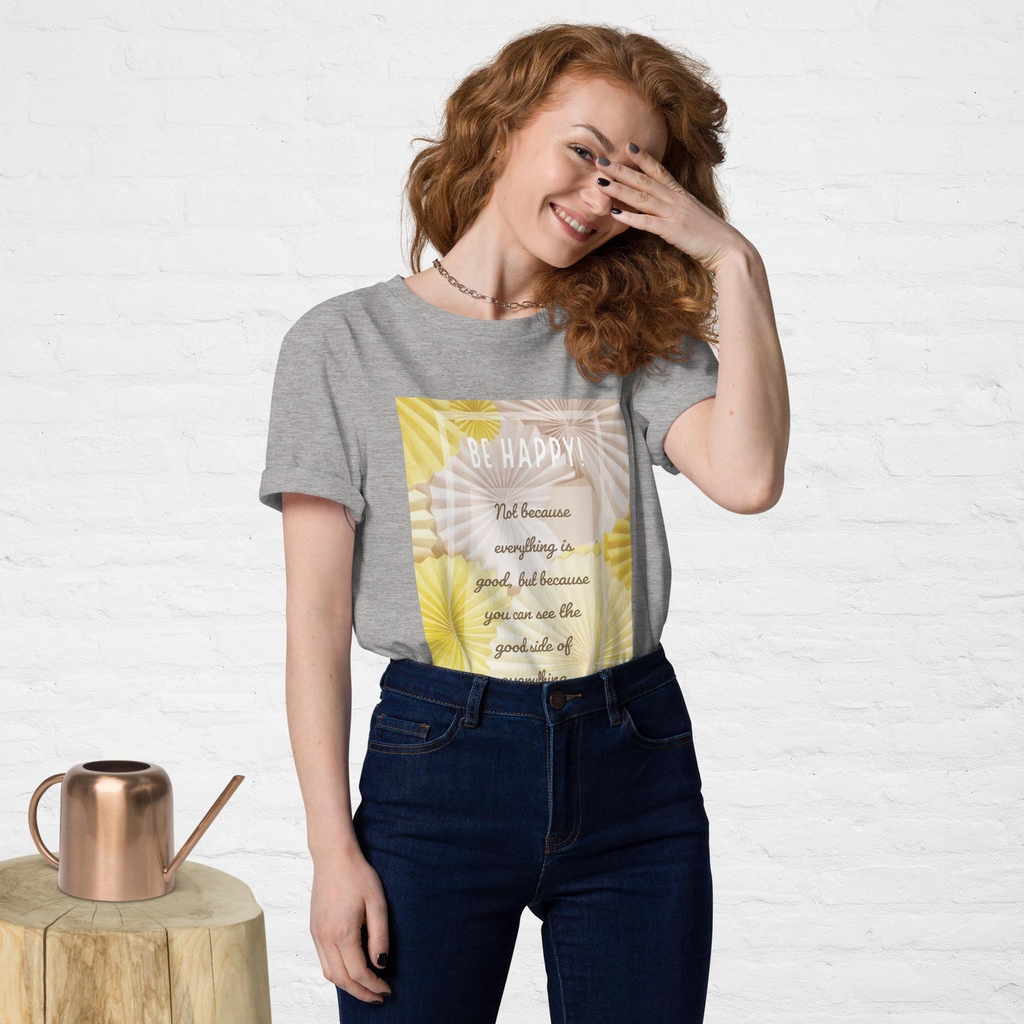 Unisex organic cotton printing t-shirt | Be Happy