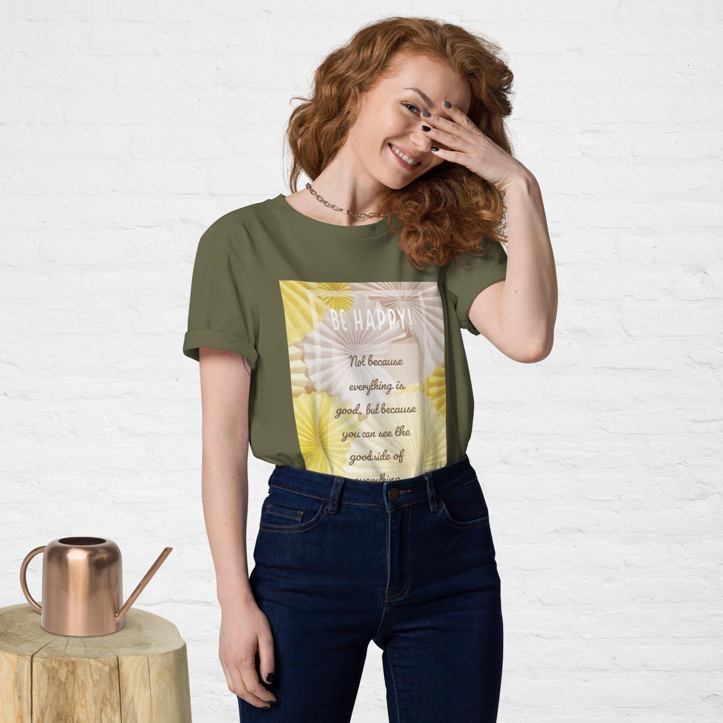 Unisex organic cotton printing t-shirt | Be Happy