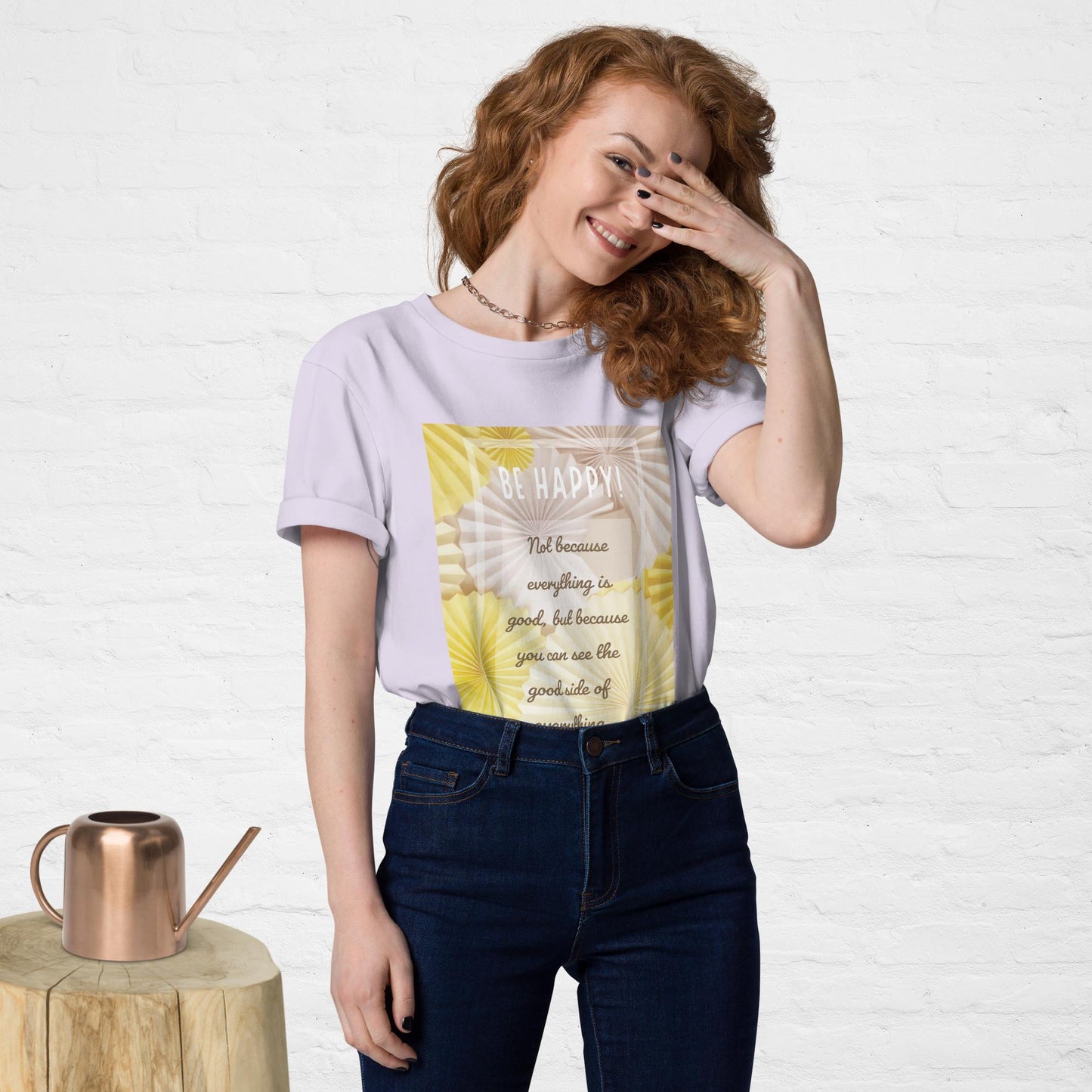 Unisex organic cotton printing t-shirt | Be Happy