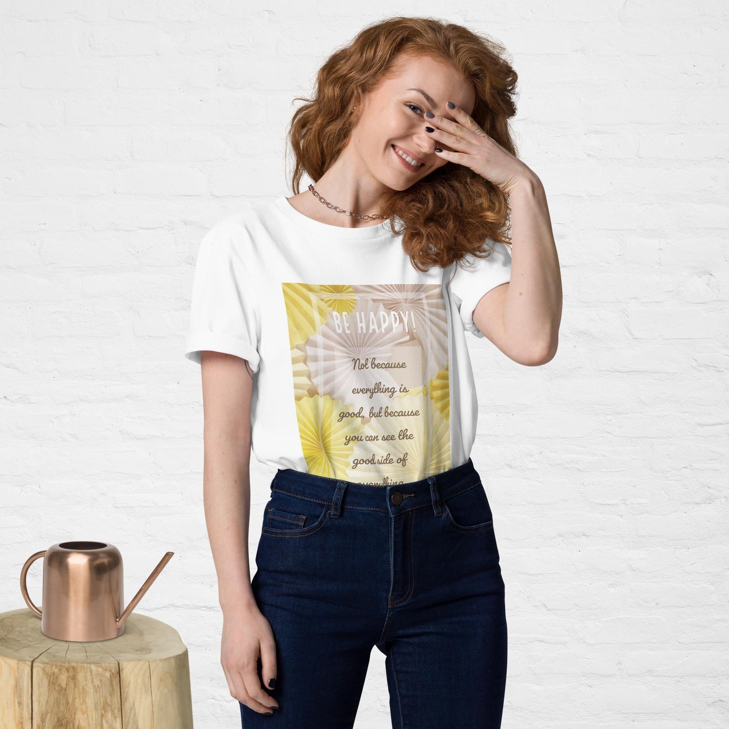 Unisex organic cotton printing t-shirt | Be Happy